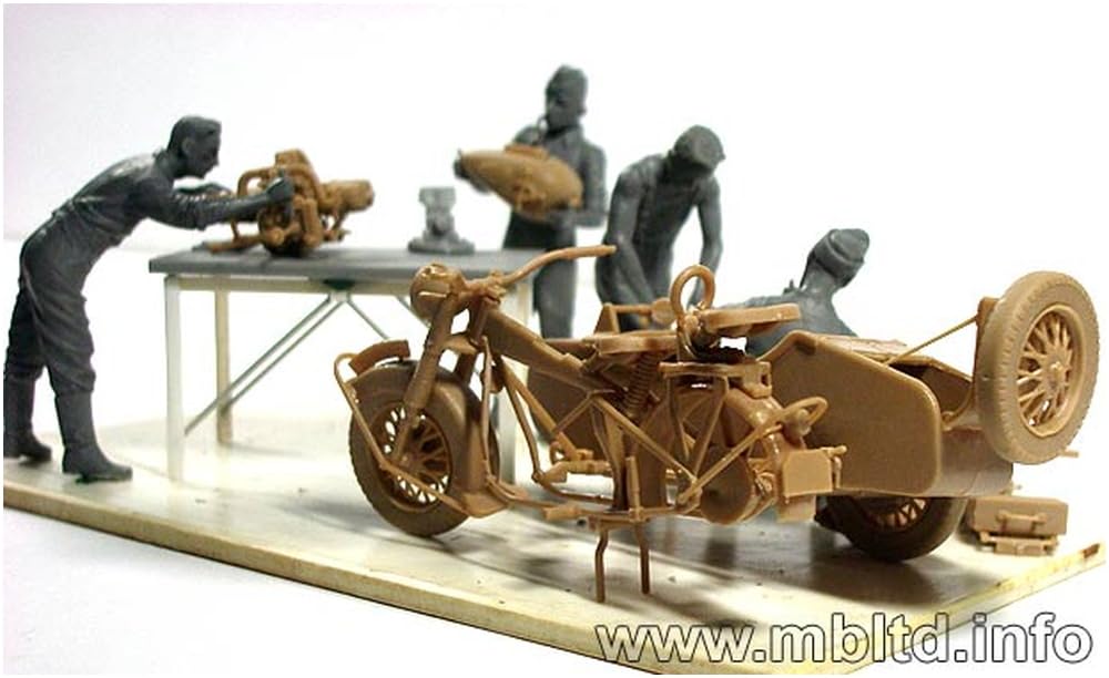 Master Box German Motorcycle Maintenance Scene with Sidecar and Set of 4 Plastic Models MB35060 1/35 Accessories,