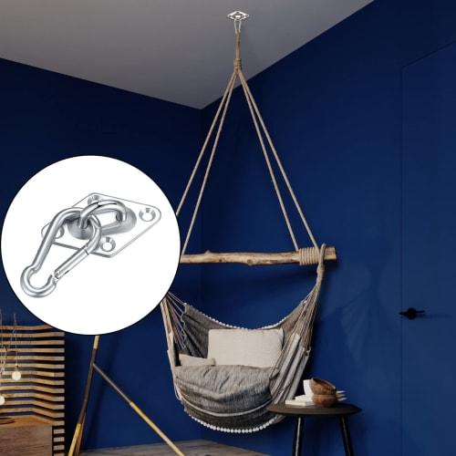 Set of 4 Stainless Steel Pad Eyes for Wall and Ceiling Mounting, for Wooden Doors, Cabinets, and Lighting, with Screws and Rubber Stoppers