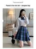 Women's Blue Plaid A-Line High Waist Pleated Skirt - College Style, Plus Size, Short Length for Spring & Autumn