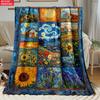 Vintage Van Gogh Art Blanket Starry Night Sunflower Oil Painting Patchwork Flannel Throw Blanket  Aesthetic Artist Home