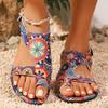Módní přeshraniční nadměrná velikost etnický styl cool pantofle pro ženy 2025 léto nové ploché potištěné mezinožní sandály římského stylu