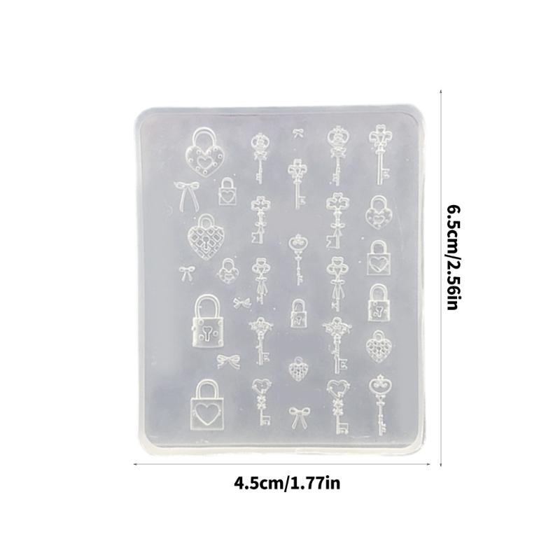 Nail Art Moulds Silicone Template Nail Designing Tool Lock Key Theme Silicone Handmade Molds for Manicure Creation