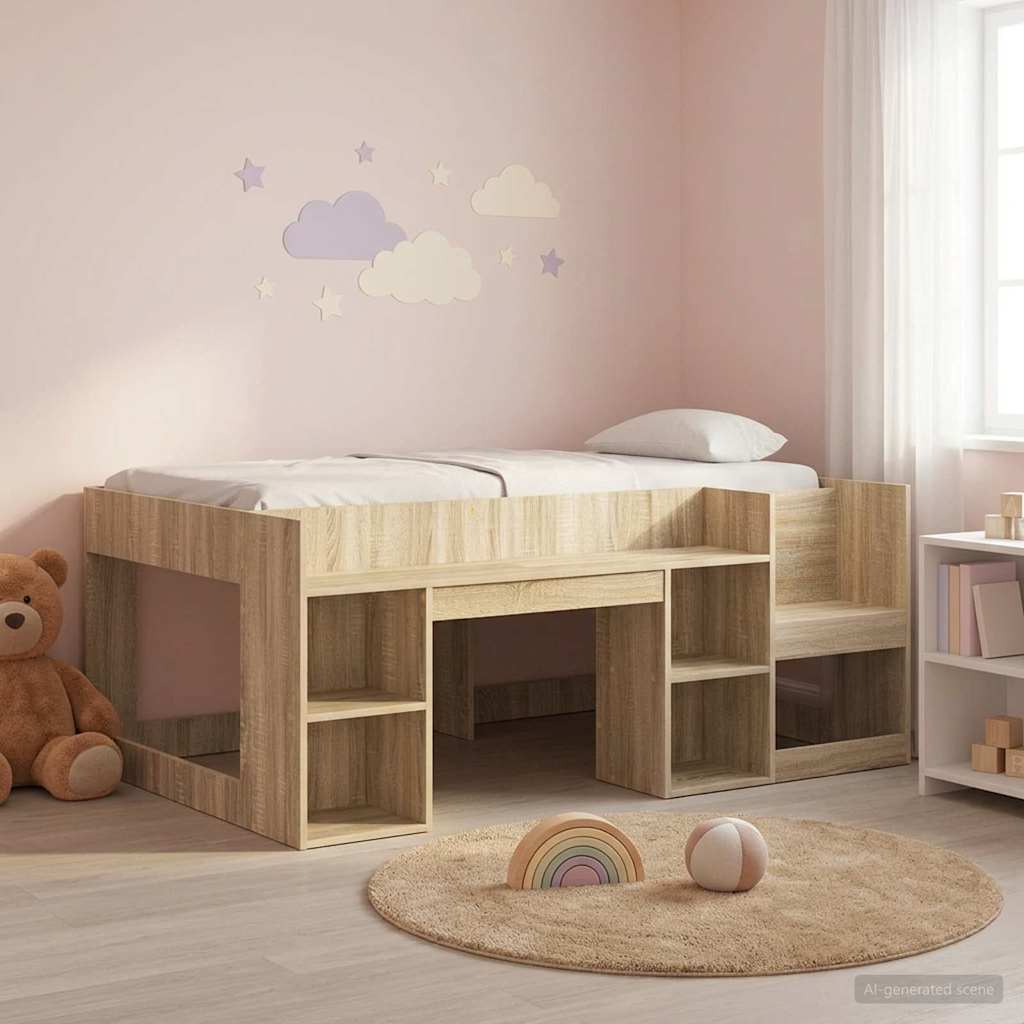 Kids Bed Frame with Storage Space Sonoma Oak 80 x 160 cm