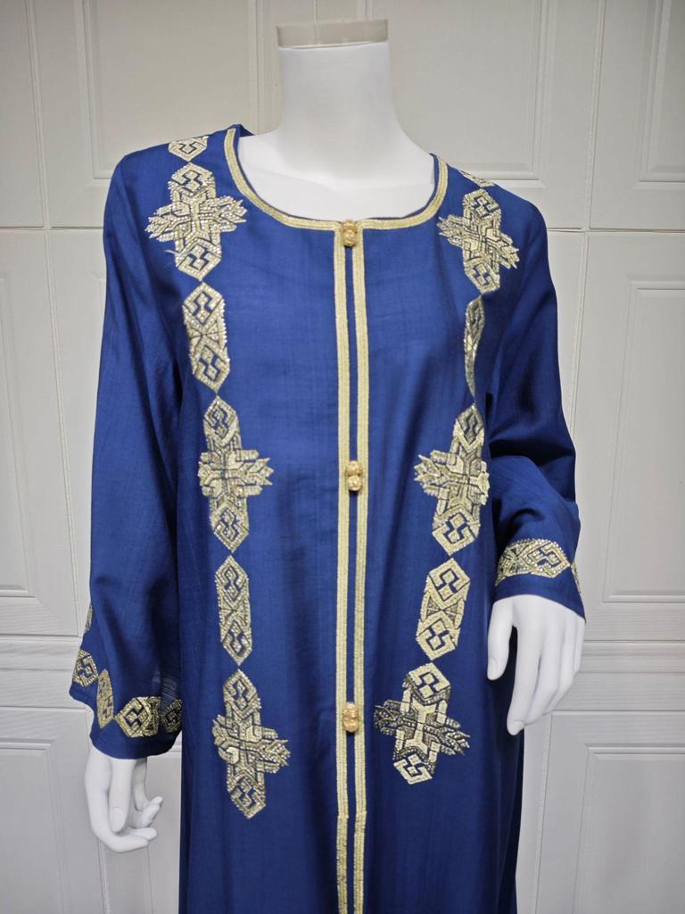 Middle Eastern Floral Embroidered Muslim Jalabiya Robe, Dubai Dress