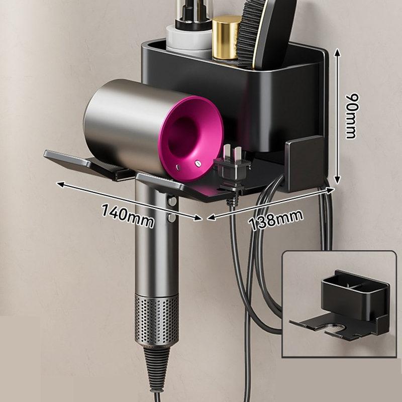 Minimalist No-Drill Hair Dryer Holder Universal Wall Mounted Storage Rack for Bathroom Organizer