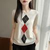 Contrasting Color Herringbone Short-sleeved Knit Top for Women - Summer Round-neck T-shirt with A School-style Design