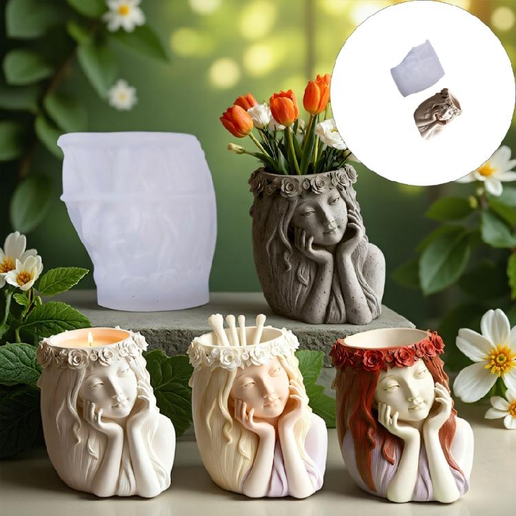 Girl Shape Silicone Planter Mold Flowerpot Molds for Crafts Resin Cement Candle Cup Jewelry Holder Flexible and Reusable