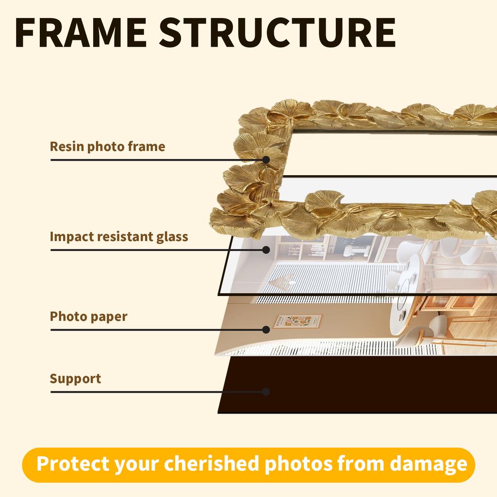 Picture Frame Antique Leaf Textured Photo Frame Vintage Gold Resin Tabletop Display Photo Holder for Home Bedroom Living Room