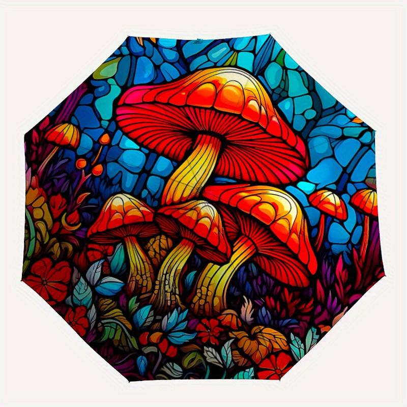 

1pc Mushroom Garden Compact Travel Leisure Umbrella, Automatic Folding Lightweight Windproof 8-Bone Reinforced Design, Portable for Backpack