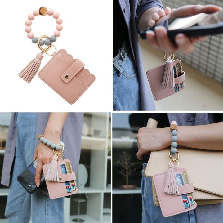 Pu Leather Tassel Circle for Key Chain Women Wristlet Keychain