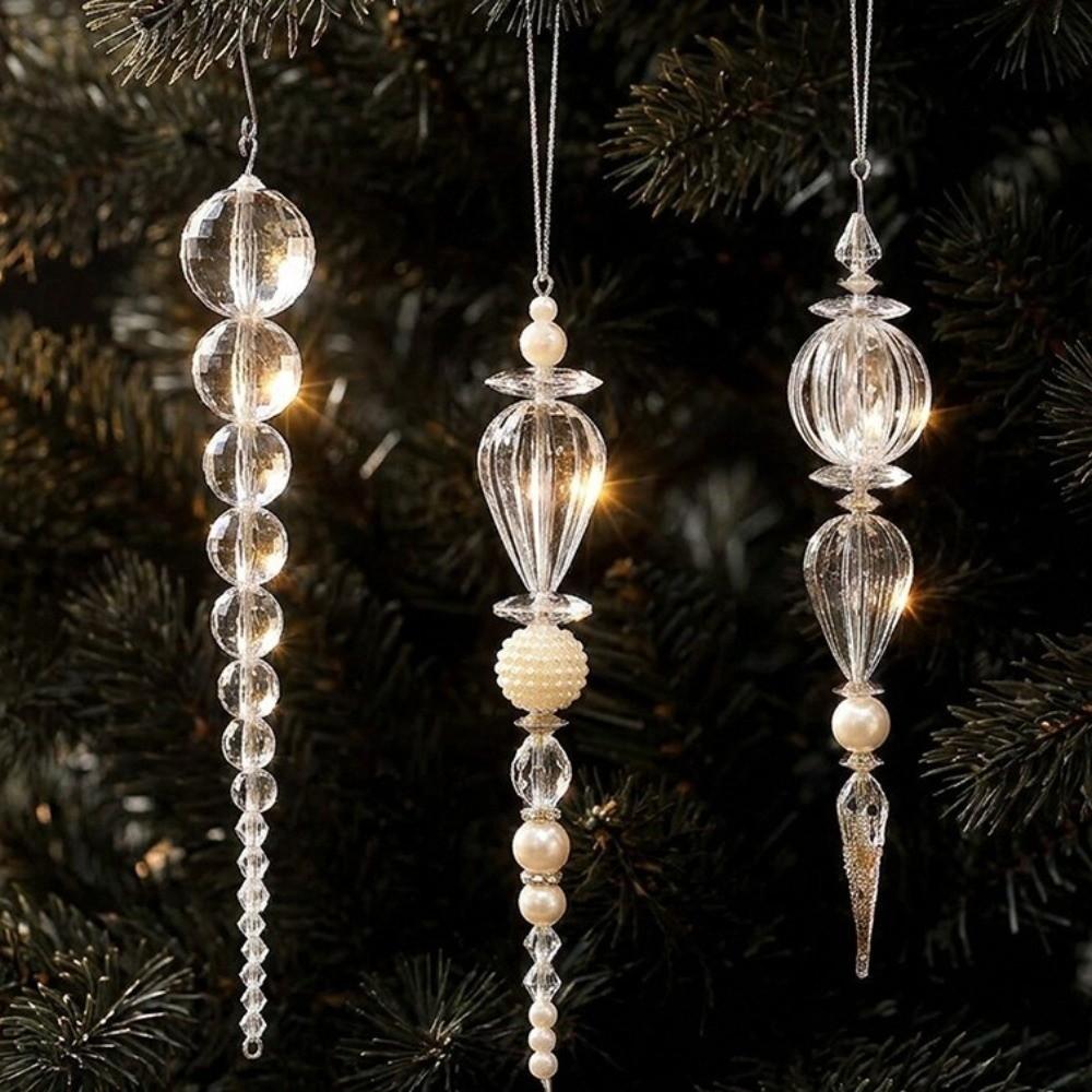 Transparent Acrylic Christmas Ornament Beaded Christmas Pendant  Holiday Home Decoration