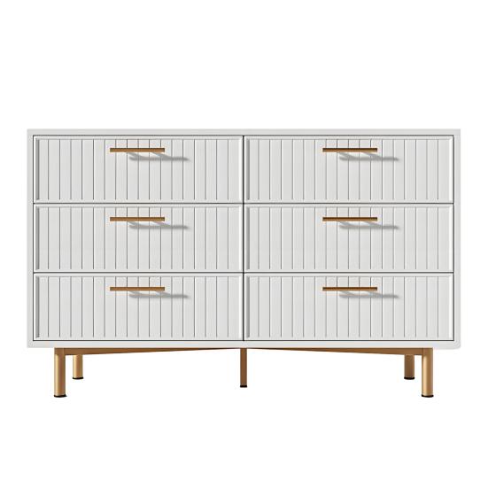 Bedroom Dresser Storage Cabinet, Chest of Drawers with 6 Drawers, White Sideboard Drawer Cabinet High Board for & All Living Rooms, Closet