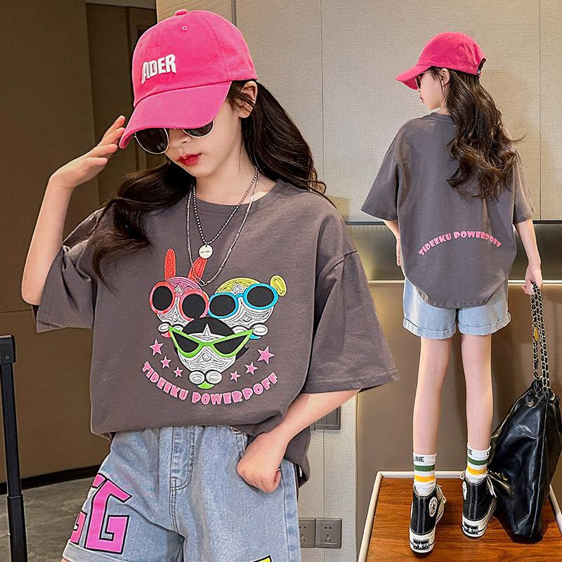 Trendy Summer Girls' Short-Sleeve T-shirt - Medium & Large Sizes