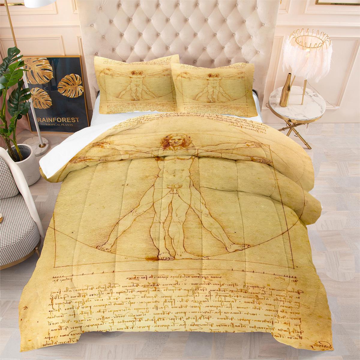 Human Body Arabic Filling Feather Silk Cotton Fat Quilt Home Textile Three-piece Set Digital Printing Three-piece Set 140*200cm