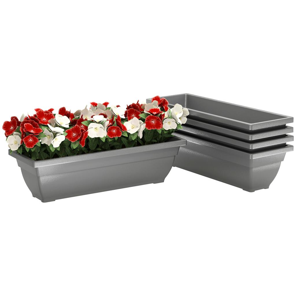Set of 5 Flower Pots, Plastic Planters for Patio, Garden, Balcony, 59 X 21 X 16 Cm, Grey
