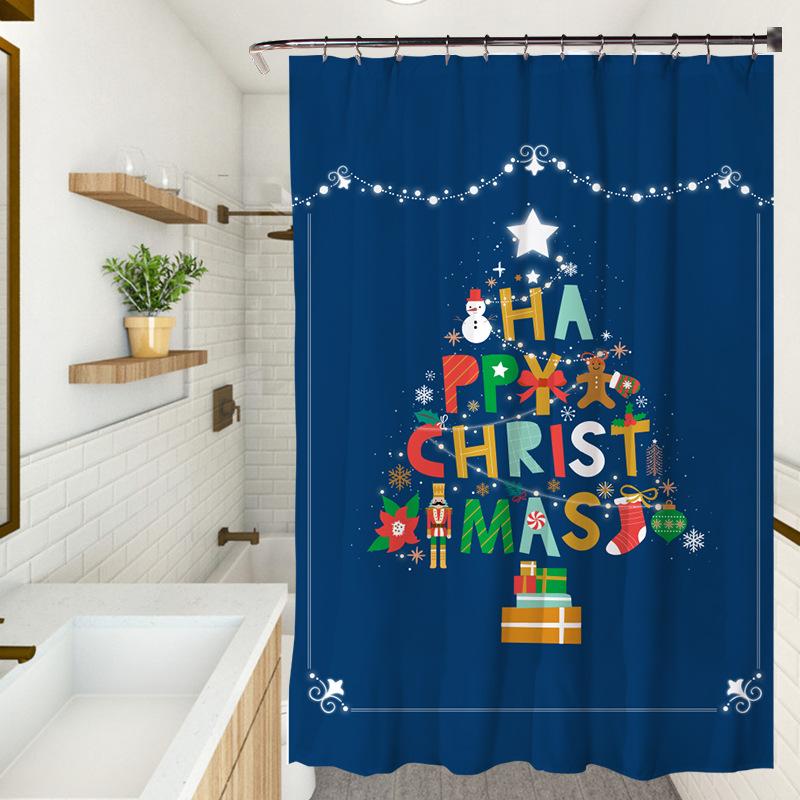 Cute Cartoon Christmas Washable Dirt-Resistant Shower Curtain Shower Head Waterproof Polyester Bath Curtain For Home Decor