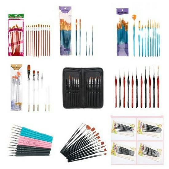 Foreign Trade Nylon Painting Brush Set - 10 Pieces, Red & Blue Handles, Flat Gouache & Oil Brushes