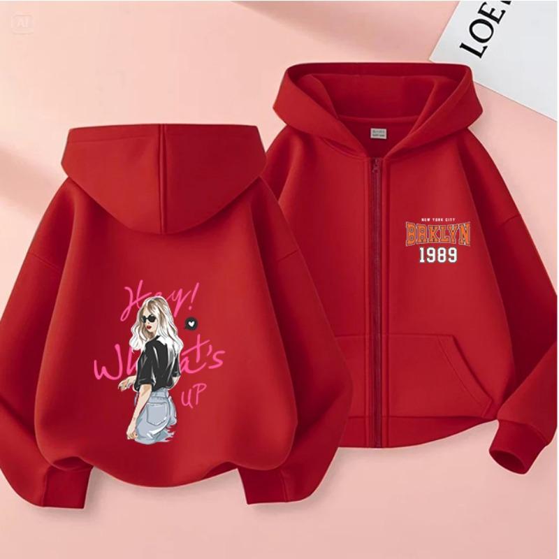 2025 New Autumn/Winter Zipper Children's Hoodie, Fashionable and Versatile Cartoon Printed Girls' Hoodie