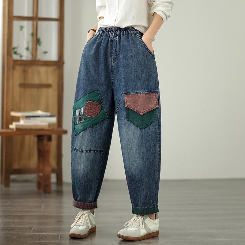 

DIMANAF 2025 New Basic Elastic Jeans Harlen pants Women Loose Denim Trousers Big Casual Blue Pants 5006 2XL синий