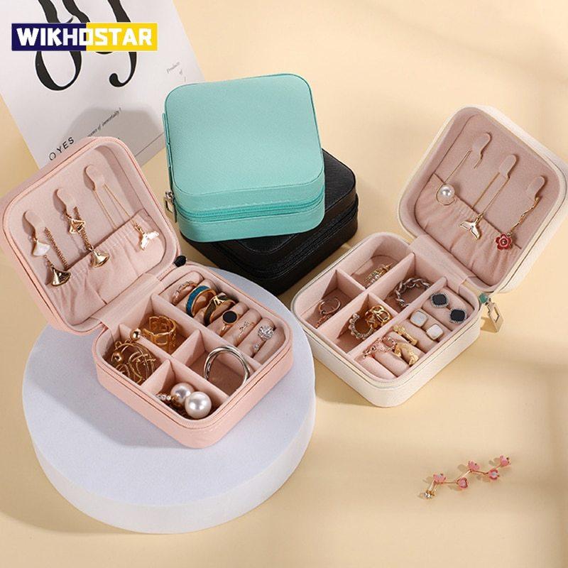 

Мини-коробка для хранения ювелирных изделий, портативный домашний дорожный чехол для сережек и ожерелья для женщин, органайзер для колец, витрина из искусственной кожи белый