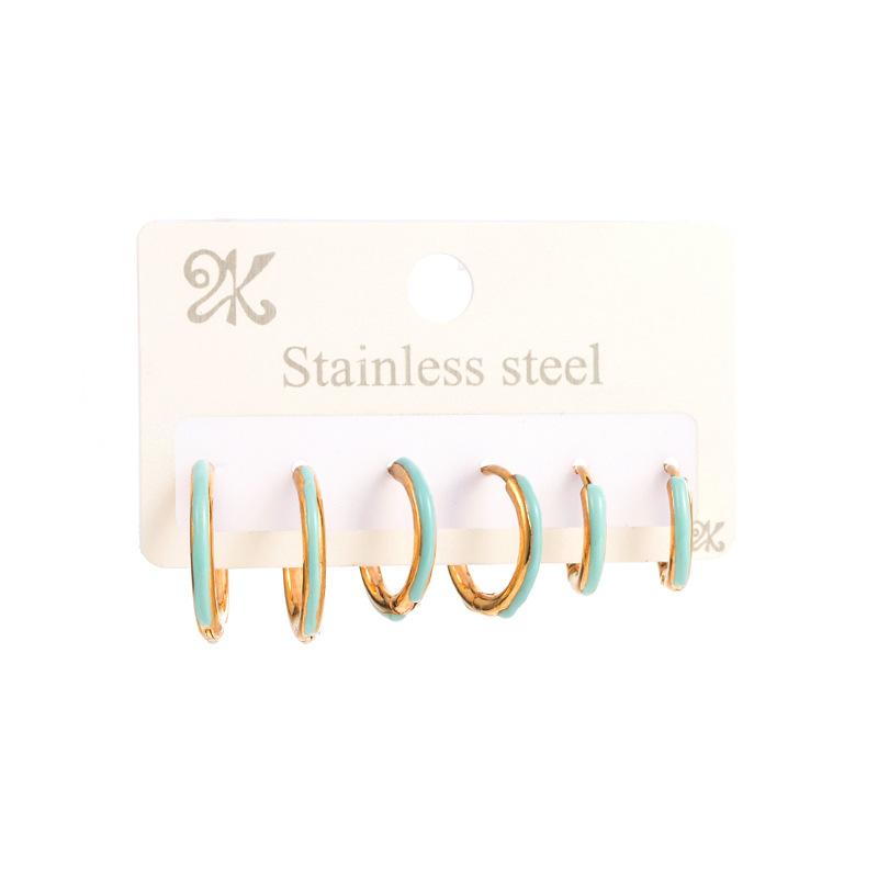 Women Simple Hoop Earrings Six-piece Set Stainless Titanium Steel Drip Oil Circle Gold Color Geometric Ear Ornaments
