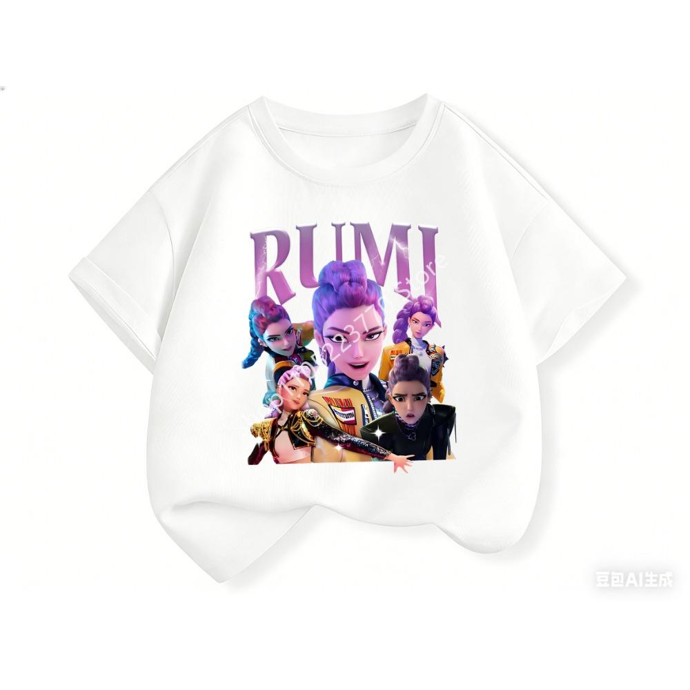 2026 Fun Huntrix Kpop Demon Hunters T-Shirt for Boys Girls Fans Gift Summer Crew Neck Short Sleeve Tees Fashion Kids T-shirt