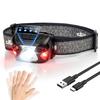 Rechargeable LED High Lightweight 7 IPX6 Battery Level Ideal for and Emergency Headlight, Brightness, Sensor, (approx. 75g), Modes, Waterproof,