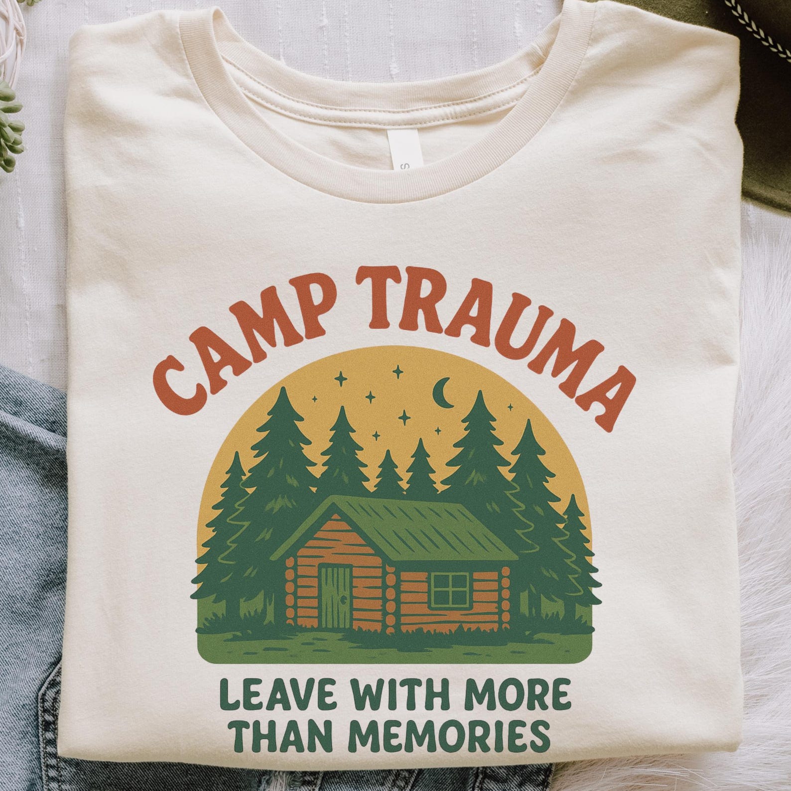 Camp Trauma T-Shirt: Funny Retro Cabin Graphic Tee XL