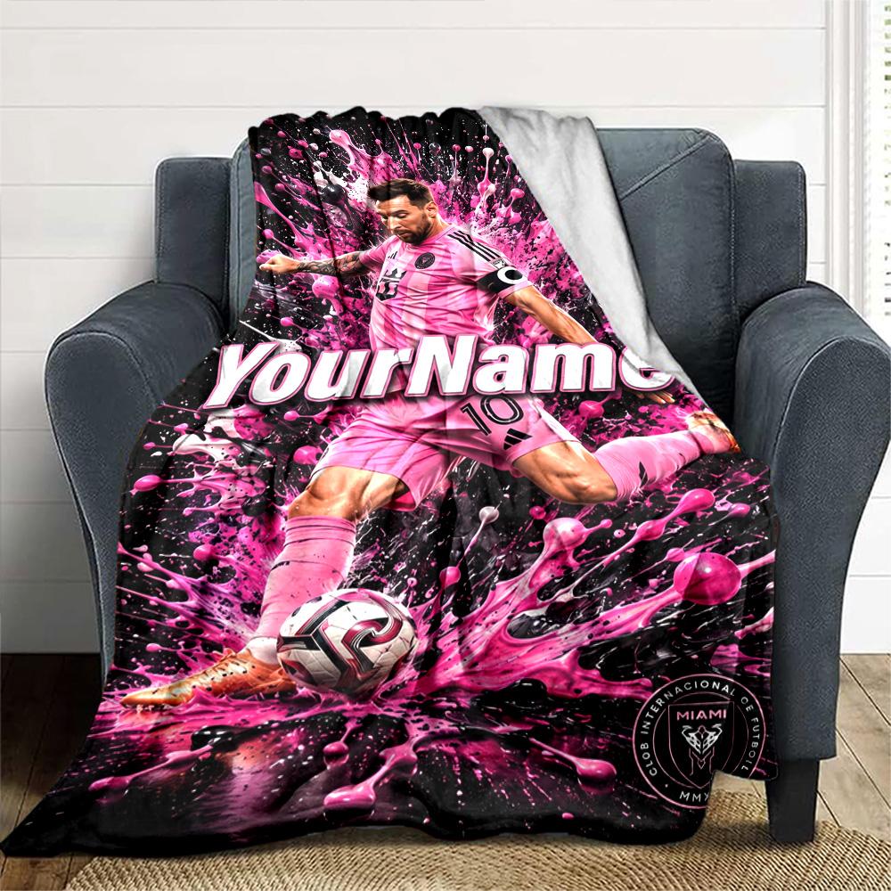 Messi Customize Text Blanket Gift Personalized Blanket Comfortable Great for Chair Living Room Livingroom Home Decor Four Seasons Universal