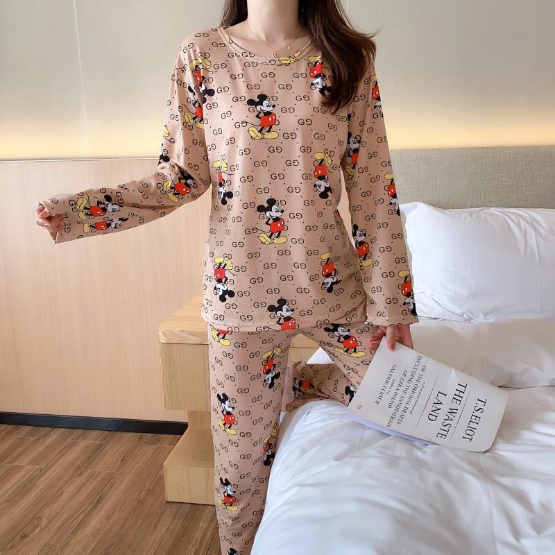 Women's Long-Sleeve Cartoon Pajama Set - Cute Korean Style Homewear for Autumn, Winter, Spring - Plus Size Available