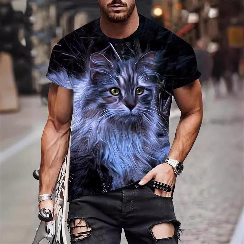 Summer Round Neck 3D Funny Animal Print Top Fashionable Casual Hip Hop Short Sleeved Men's T-shirts
