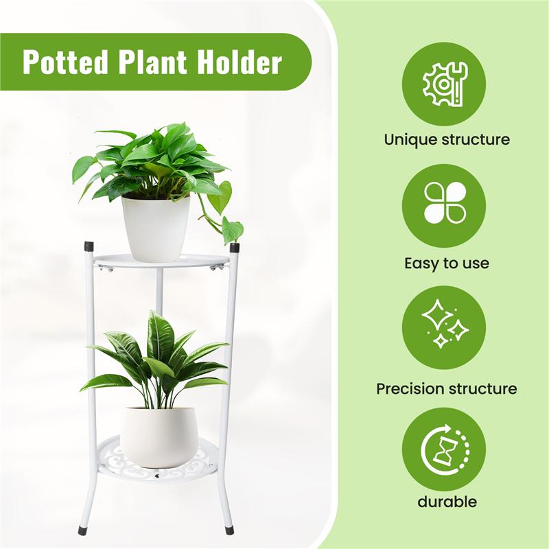 Good-Two-Layer Elegant Metal Plant Stand Shelf Potted Plant Holder Modern Tall Plant Pot Stands For Indoor Outdoor Decor
