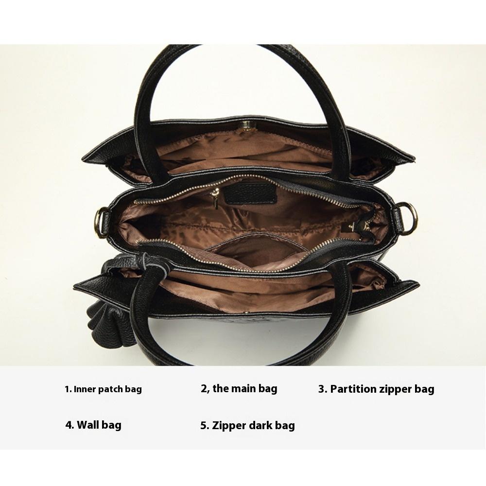 Genuine Leather Women's Bags Genuine Cowhide Bags Camellia Handbags Large Bags One Shoulder Messenger Bags