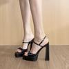 European and American Sexy Square Head Fish Mouth Super High Heel Waterproof Table with Sandals Women's 2025 New Spice Girl Style High Heels