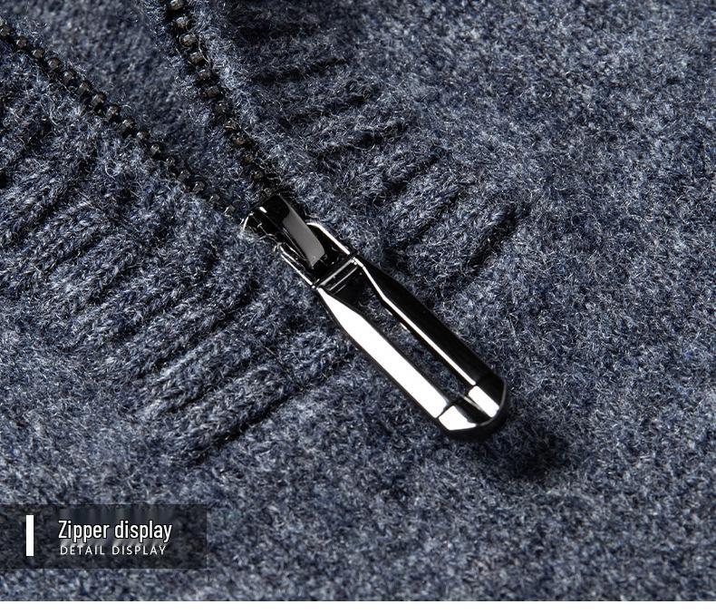 Men's 100% Merino Wool Half-Zip Pullover Sweater - Warm Winter Wear for Middle-Aged Men
