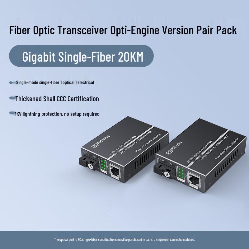 DOREWIN Gigabit Single-Fiber 20KM PoE Fiber Optic Transceiver Pair