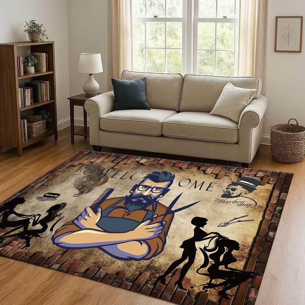 2026 New Retro Barber Shop Symbol Sign Living Room Non Slip Area Rug Carpet for Bedroom Playroom Sofa,Home Decor Doormat Gift