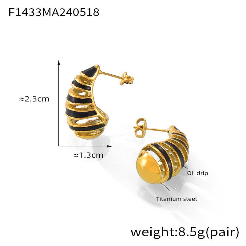 Colorful Spiral Water Drop Titanium Stud Earrings - Elegant Hollow Design, Non-Fading Luxury Jewelry