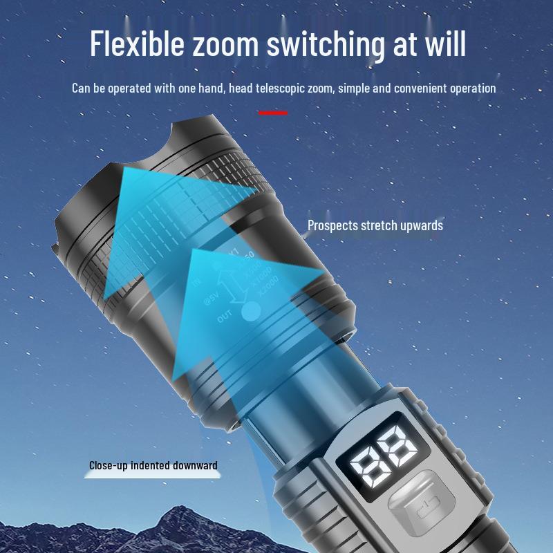 Rechargeable Zoomable Flashlight: Long-Range, Portable, Digital Display for Outdoor, Household, and Emergency Use
