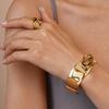 18k real gold electroplated stainless steel tiger's eye stone oval opening bracelet retro bracelet