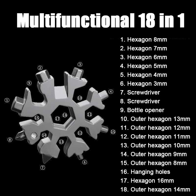 18 in 1 Stainless Steel Snowflake Multi-tool Screwdriver Wrench Spanner