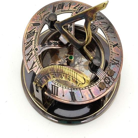 6.5cm Brass Handmade Brass Sundial Compass Beautiful Gift Item with Leather Box
