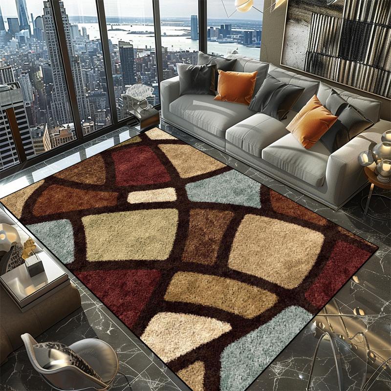 Moderner Geometrischer Teppich Wohnzimmer Dekoration Zuhause Waschbar Groß Rutschfester Teppich Schlafzimmer Bodenmatten Große Größe Flanell Anpassbar