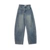 Versatile Loose Scimitar Wide-leg Jeans Versatile Slim Retro Trousers Stylish Classic Denim Silhouette Jeans, Vintage Wash with Relaxed Fit