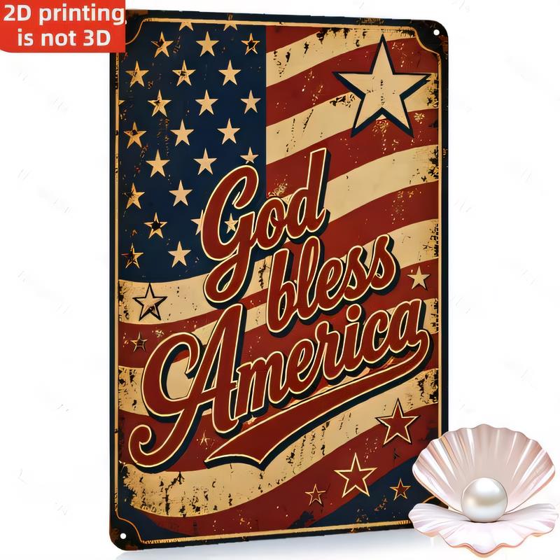 Tin Sign God Bless America Vintage Retro Metal Tin Signs Wall Decor Patriotic Stars Stripes D Effect Printed Rustic Style for