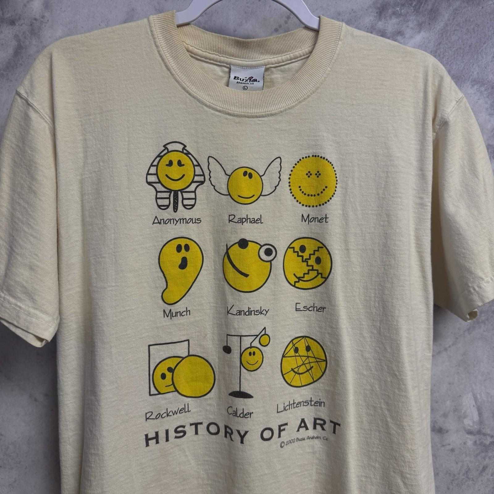 Vintage Smiley Face History of Art T Shirt Large Short Sleeve Y2K 2002 Painter XL