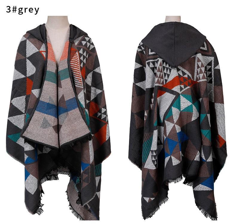 Hooded Cape Shawl Women'S Plaid Winter Warm Knitted Shawl Scarf Shawl Dual-Purpose
