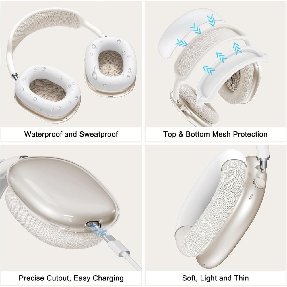 4 In 1 Silicone Case for AirPods Max Clear Soft TPU Ear Cups & Headband Cover