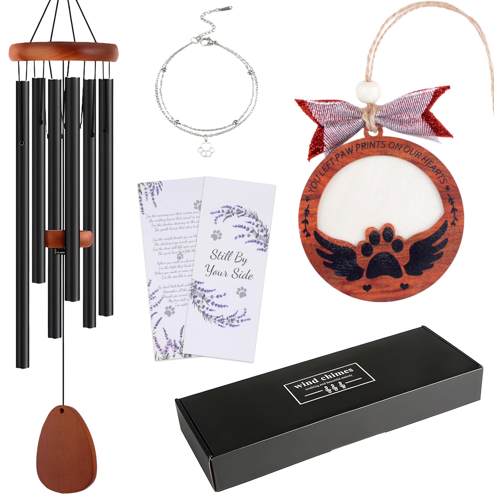 

HACRAHO Мемориальный ветер для питомца Мемориал собаки Подарок для памяти Рамка для фото и браслет для потери Колокольчик, 26 Подарок, Сочувствие, чёрный