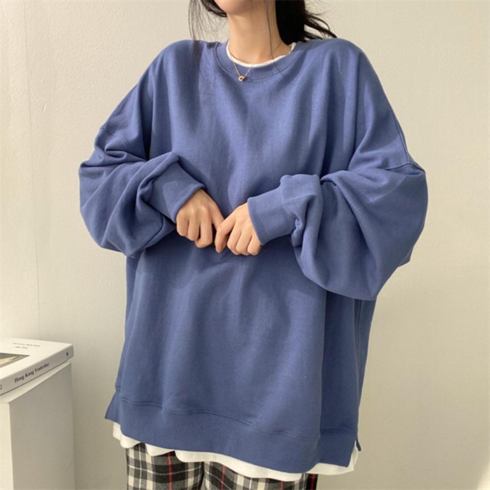Women's Casual Two-in-One Sweatshirt, Loose Korean Style Solid Color Fleece Top, All-Match Spring Autumn Outerwear